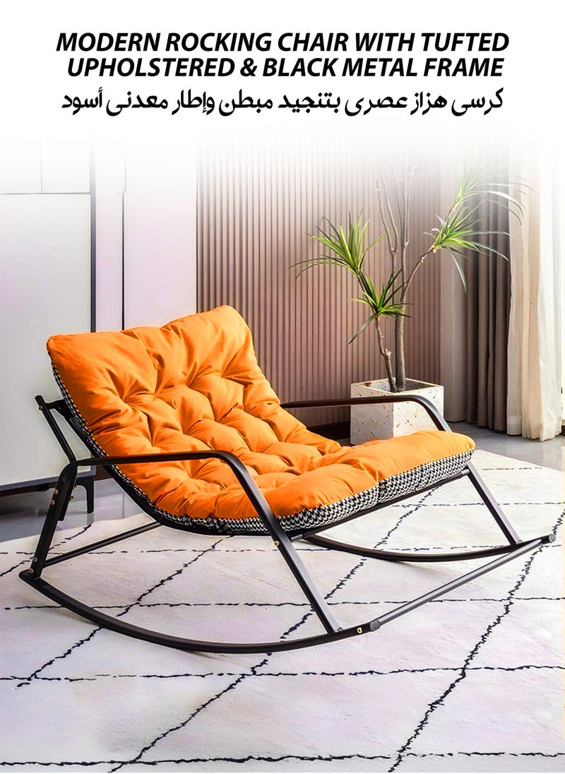 DBLEW - Modern Tufted Upholstered Rocking Chair with Extra-Wide Seating and Armrest, Reclining  Seat Thick Cushioned Removable Upholstery, Sturdy Black Metal Frame, Anti-Tip Safety Design, Silent Non-Slip Base, and Ergonomic Curved Back for Indoor & Outdoor Lounge, Camping, Picnics, Patio, Garden, Backyard, Lawn, Balcony, Porch, Bedroom and Living Room - Image 1