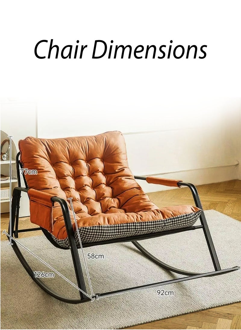 DBLEW - Modern Tufted Upholstered Rocking Chair with Extra-Wide Seating and Armrest, Reclining  Seat Thick Cushioned Removable Upholstery, Sturdy Black Metal Frame, Anti-Tip Safety Design, Silent Non-Slip Base, and Ergonomic Curved Back for Indoor & Outdoor Lounge, Camping, Picnics, Patio, Garden, Backyard, Lawn, Balcony, Porch, Bedroom and Living Room - Image 1