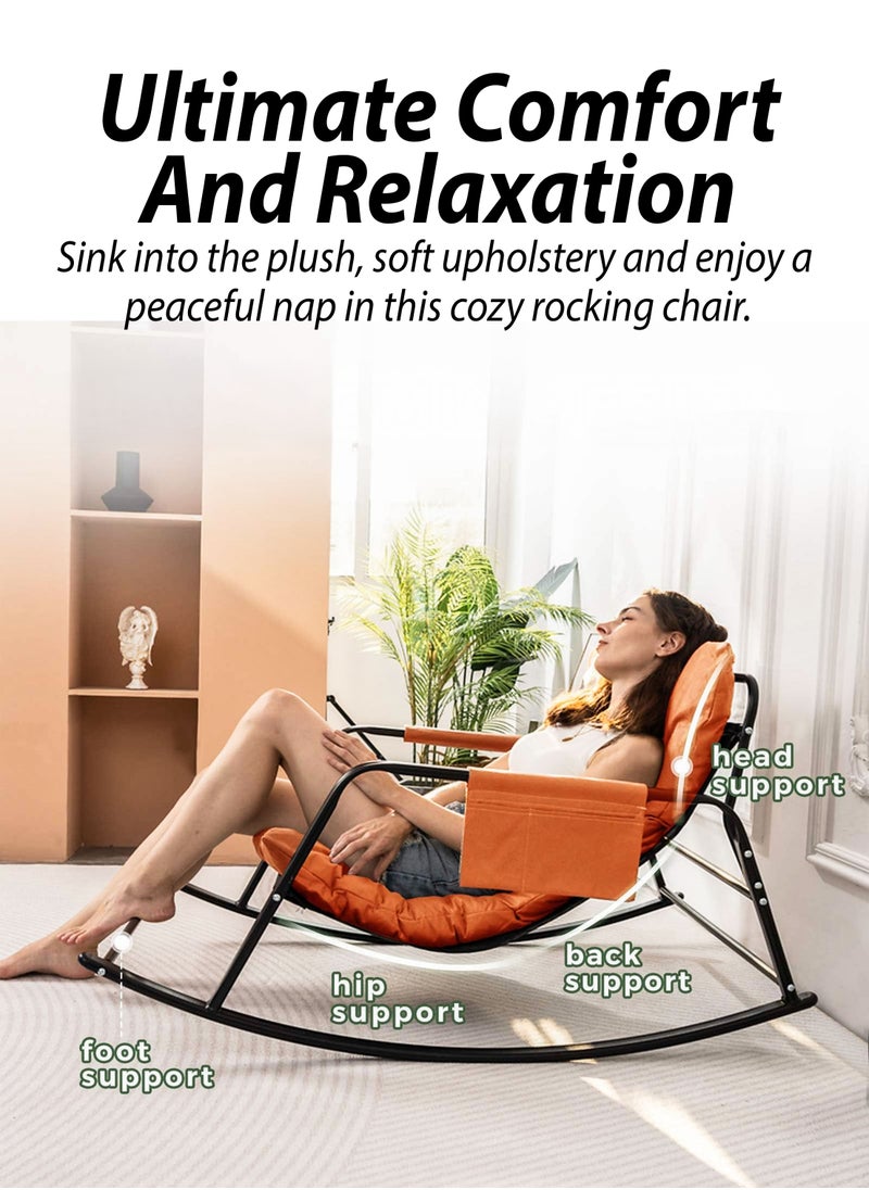 DBLEW - Modern Tufted Upholstered Rocking Chair with Extra-Wide Seating and Armrest, Reclining  Seat Thick Cushioned Removable Upholstery, Sturdy Black Metal Frame, Anti-Tip Safety Design, Silent Non-Slip Base, and Ergonomic Curved Back for Indoor & Outdoor Lounge, Camping, Picnics, Patio, Garden, Backyard, Lawn, Balcony, Porch, Bedroom and Living Room - Image 1