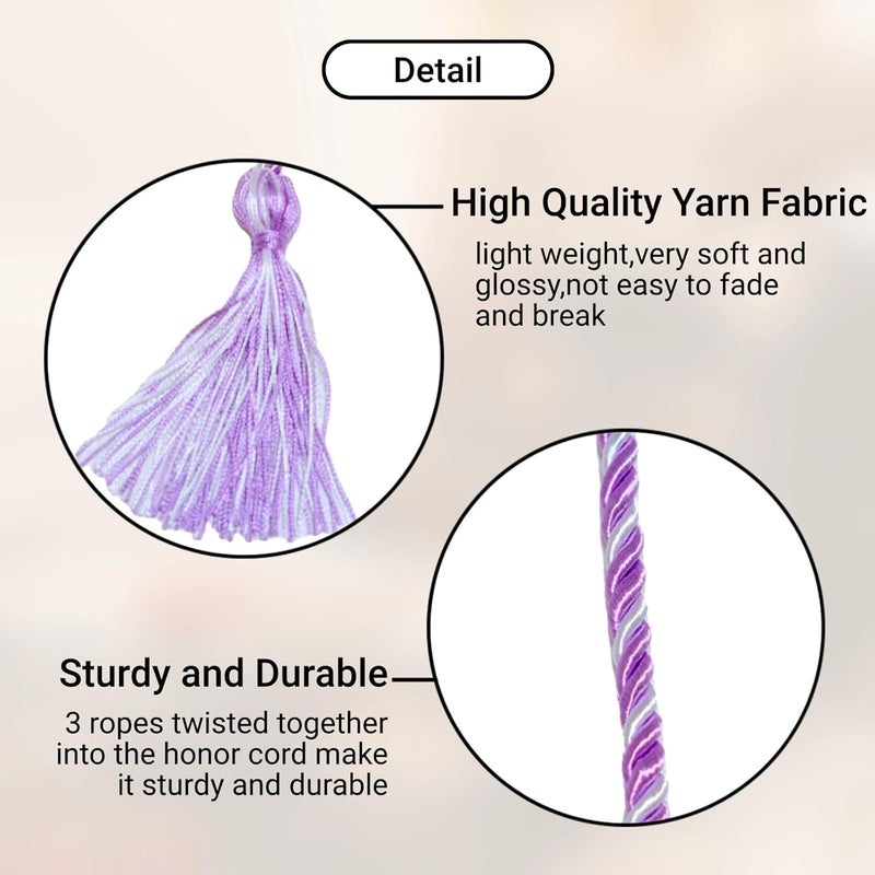 UIALECG Graduation Honor Cords, 68" Long (Light Purple with White) - Image 3