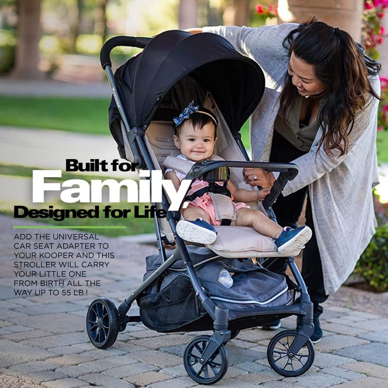 Joovy Kooper Lightweight Baby Stroller Featuring Removable SwingOpen Tray Big Wheels Reclining Seat with Footrest ExtraLarge Retractable Canopy and Compact Fold Sand - Image 5
