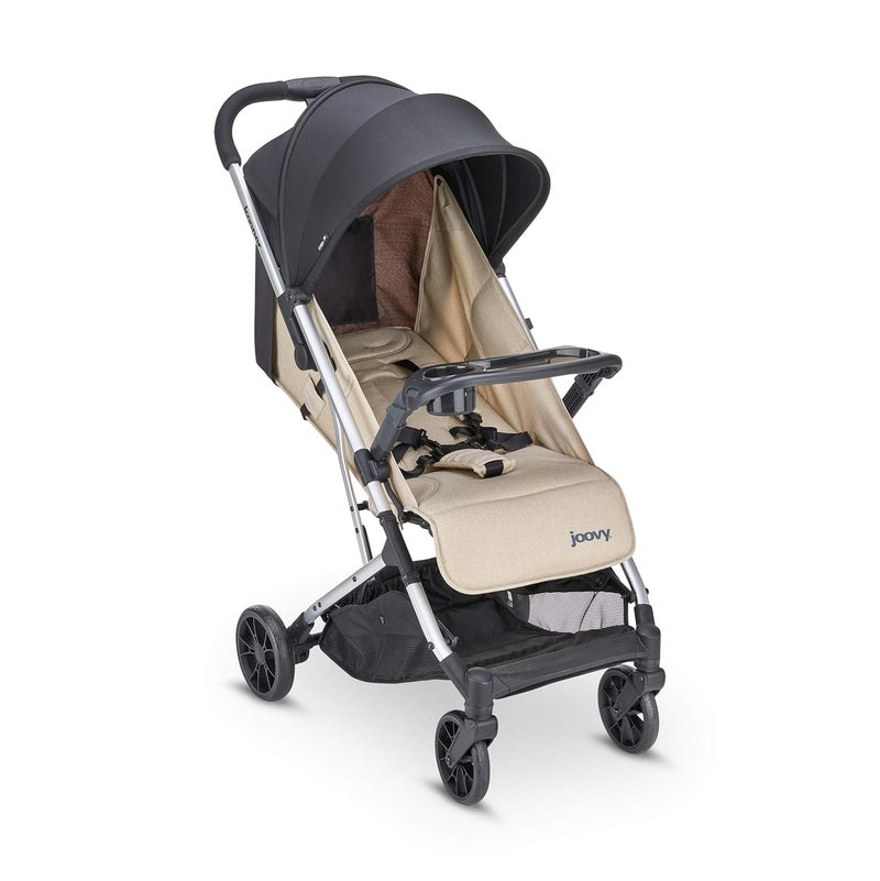 Joovy Kooper Lightweight Baby Stroller Featuring Removable SwingOpen Tray Big Wheels Reclining Seat with Footrest ExtraLarge Retractable Canopy and Compact Fold Sand - Image 1