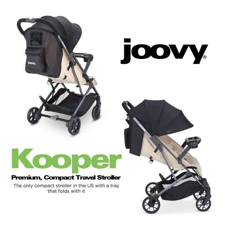 Joovy Kooper Lightweight Baby Stroller Featuring Removable SwingOpen Tray Big Wheels Reclining Seat with Footrest ExtraLarge Retractable Canopy and Compact Fold Sand - Image 2