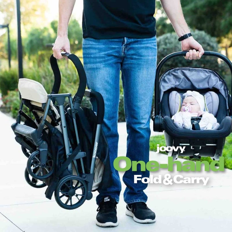 Joovy Kooper Lightweight Baby Stroller Featuring Removable SwingOpen Tray Big Wheels Reclining Seat with Footrest ExtraLarge Retractable Canopy and Compact Fold Sand - Image 3