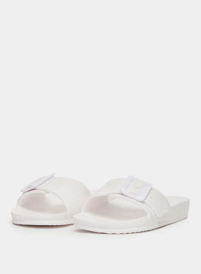 Take Two Solid Buckle Detail Slip-On Slipper