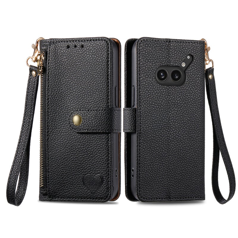 HuHa Case Cover For Nothing Phone 2a Plus Love Zipper Lanyard Leather Phone Case(Black) - Image 2