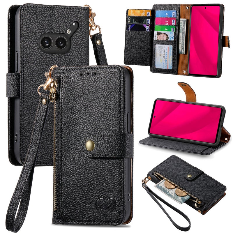 HuHa Case Cover For Nothing Phone 2a Plus Love Zipper Lanyard Leather Phone Case(Black) - Image 1