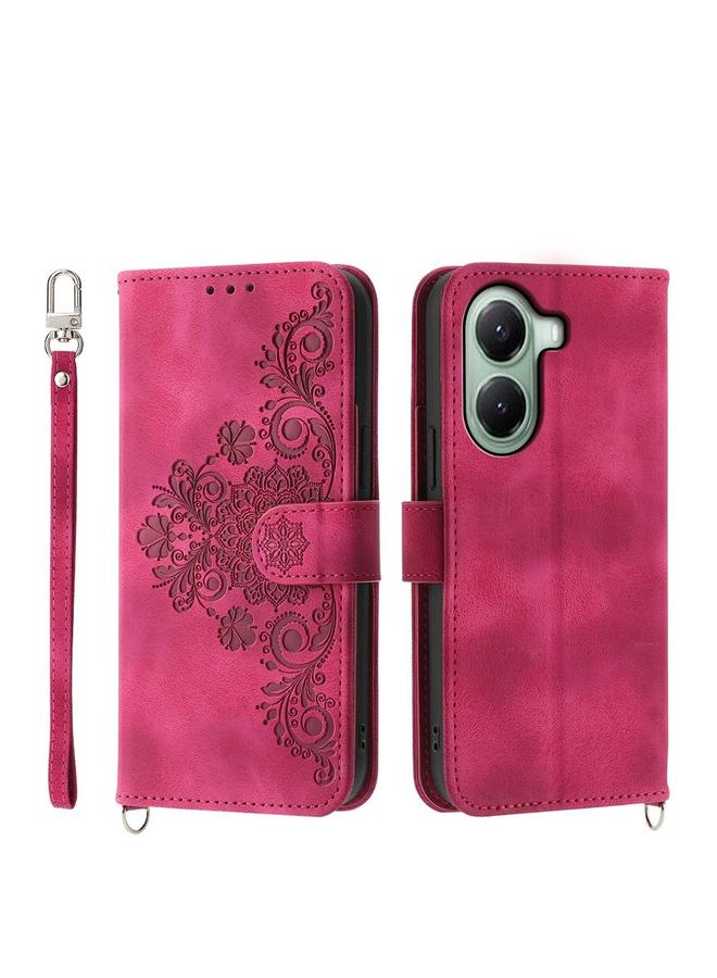 The Bros Case For Xiaomi Poco X7 Pro / Redmi Turbo 4 Skin Feel Flowers Embossed Wallet Leather Phone Case