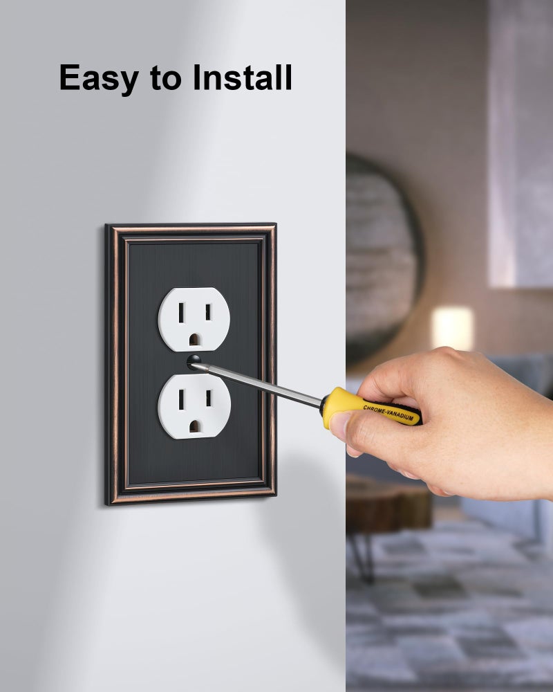 treewell 2-Pack Single Duplex Outlet Cover Plate, Decorative Aged Bronze Switch Plates and Outlet Covers, Metal Wall Plates for Electrical Outlets, 1 Gang Receptacle Cover, Corrosion Resistant - Image 5