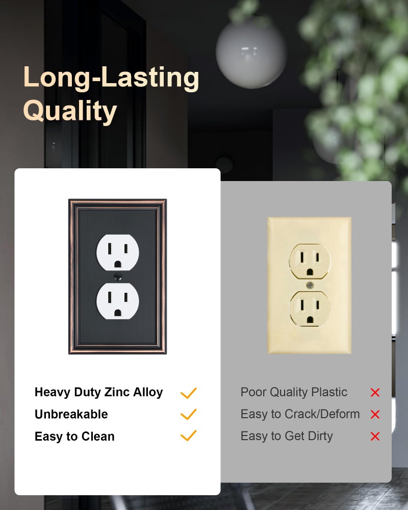 treewell 2-Pack Single Duplex Outlet Cover Plate, Decorative Aged Bronze Switch Plates and Outlet Covers, Metal Wall Plates for Electrical Outlets, 1 Gang Receptacle Cover, Corrosion Resistant - Image 4