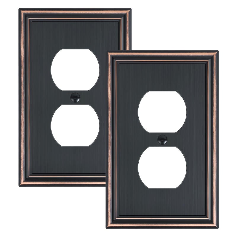 treewell 2-Pack Single Duplex Outlet Cover Plate, Decorative Aged Bronze Switch Plates and Outlet Covers, Metal Wall Plates for Electrical Outlets, 1 Gang Receptacle Cover, Corrosion Resistant - Image 1
