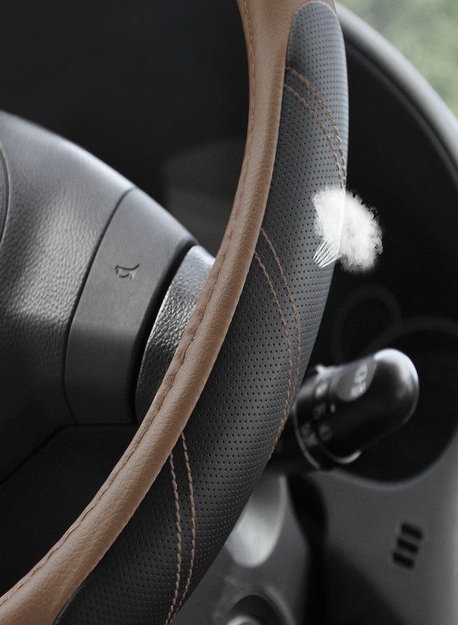 Elantrip Leather Steering Wheel Cover 14 1/2 to 15 inch Universal Padded Soft Grip Breathable for Car Truck SUV Jeep Anti Slip Brown - Image 3