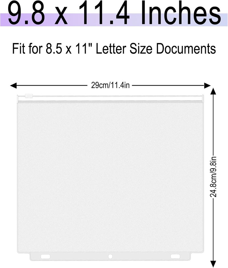 Antner 12 Pack Letter Size Binder Pockets 3 Holes Zipper Binder Folders for 3-Ring Binder, Clear PVC Loose Leaf Bag Binder Pouch Insert Pages Sheet Protectors Waterproof Document Filling Storage Bags - Image 2