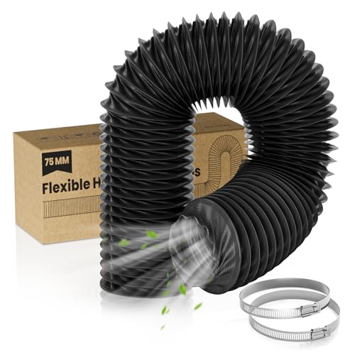 HG Power 3 Inch Duct Hose, 3" X 8FT Flexible Nylon Duct, Heavy Duty Hose Hose Air Ducting with 2 Clamps for HVAC, RV, Boat Blower, Bathroom Exhaust Black - Image 1