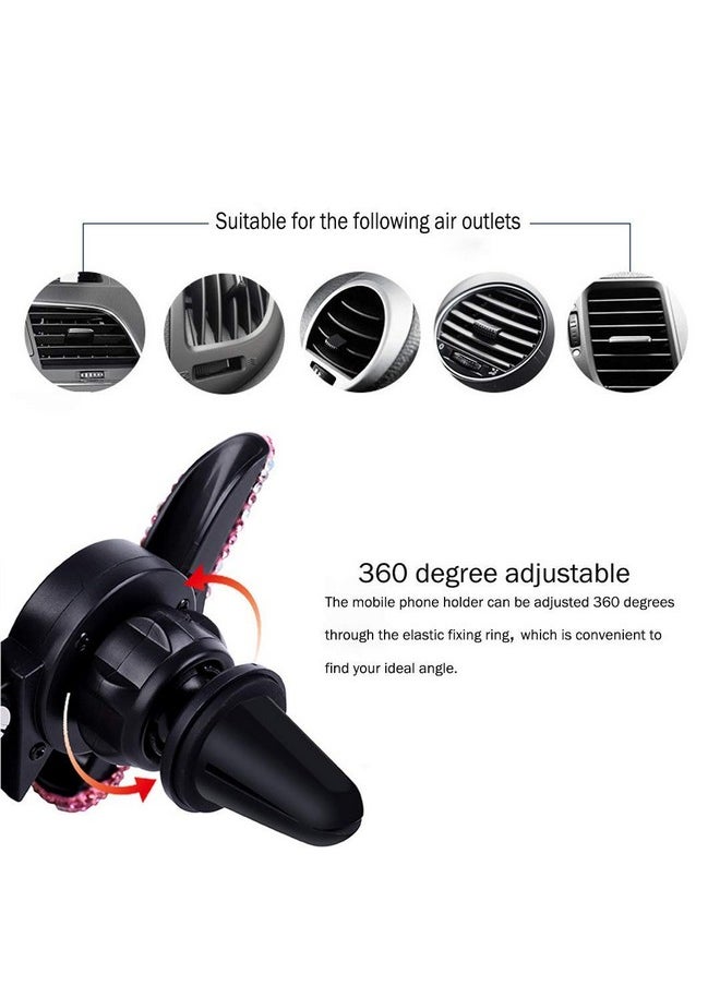 SUNCARACCL - Bling Car Phone Holder Mini Dash Air Vent Automatic Mount Universal 360°Adjustable Crystal Auto Stand Accessories For Women And Girls (Black) - Image 1