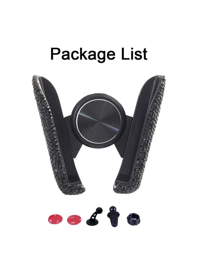SUNCARACCL - Bling Car Phone Holder Mini Dash Air Vent Automatic Mount Universal 360°Adjustable Crystal Auto Stand Accessories For Women And Girls (Black) - Image 1