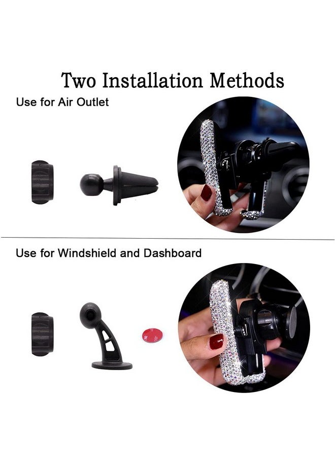 SUNCARACCL - Bling Car Phone Holder Mini Dash Air Vent Automatic Mount Universal 360°Adjustable Crystal Auto Stand Accessories For Women And Girls (Black) - Image 1
