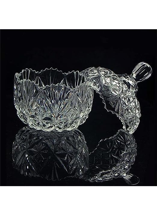 AZLVERA ALVERA Crystal Candy Jar with Lid Glass Candy Dishes Sugar Bowl Chocolate Cookie Jar Food Containers Wedding Candy Buffet Jar Clear Set of 2 Bowls With Tray  - Image 2