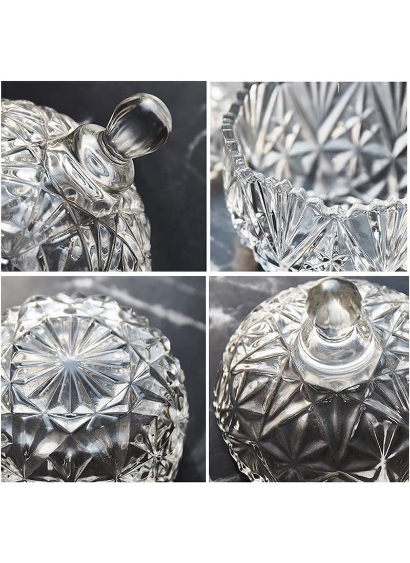 AZLVERA ALVERA Crystal Candy Jar with Lid Glass Candy Dishes Sugar Bowl Chocolate Cookie Jar Food Containers Wedding Candy Buffet Jar Clear Set of 2 Bowls With Tray  - Image 5