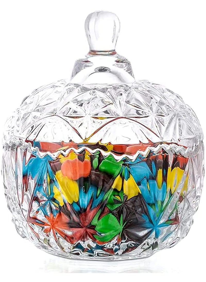 AZLVERA ALVERA Crystal Candy Jar with Lid Glass Candy Dishes Sugar Bowl Chocolate Cookie Jar Food Containers Wedding Candy Buffet Jar Clear Set of 2 Bowls With Tray  - Image 3