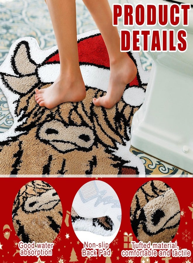 Tinideya Highland Cow Rug 35.43 x 35.4 Inch Christmas Hattufted Bathroom Rug Bath Mat Western Cow for Bathroom Decor Non Slip Washable Floor Mat for Kitchen Bedroom Xmas Home Decor - Image 3