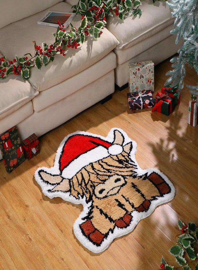 Tinideya Highland Cow Rug 35.43 x 35.4 Inch Christmas Hattufted Bathroom Rug Bath Mat Western Cow for Bathroom Decor Non Slip Washable Floor Mat for Kitchen Bedroom Xmas Home Decor - Image 5