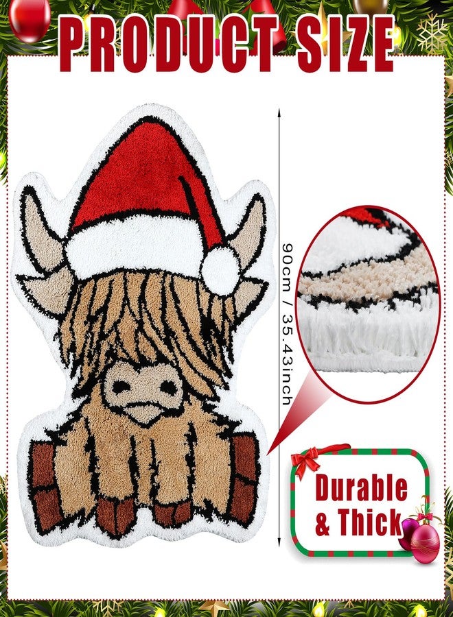 Tinideya Highland Cow Rug 35.43 x 35.4 Inch Christmas Hattufted Bathroom Rug Bath Mat Western Cow for Bathroom Decor Non Slip Washable Floor Mat for Kitchen Bedroom Xmas Home Decor - Image 2