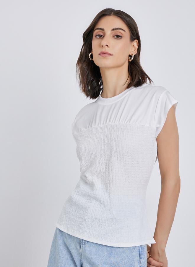 تايك تو بلوزة مستديرة بياقة عادية بقصة منتظمة وملمس مميز - Image 1