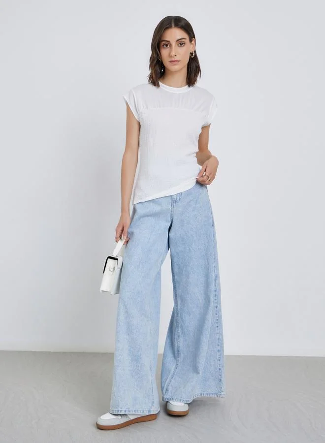 Take Two Textured Round Neck Regular Fit Top