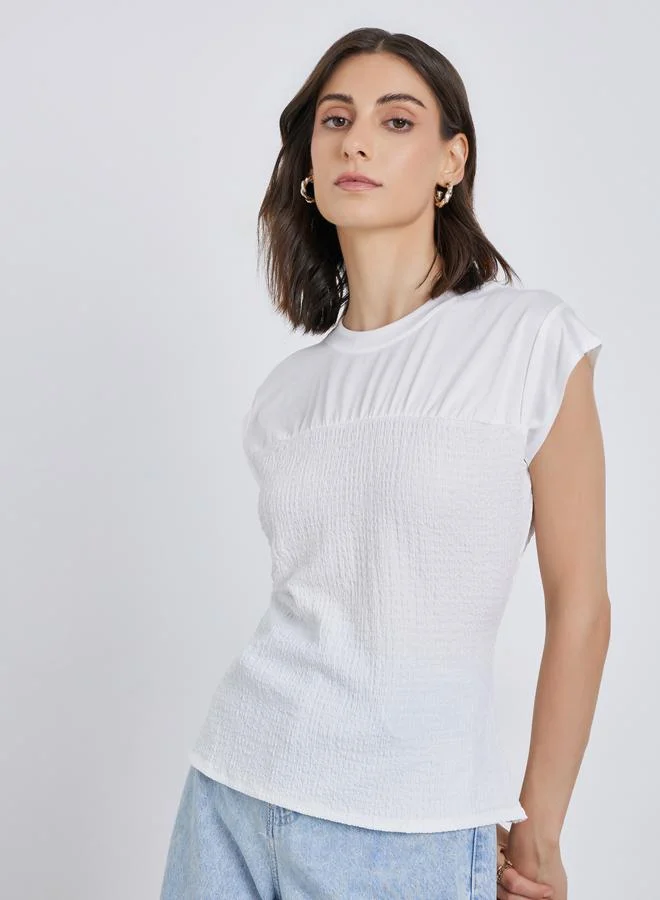 Take Two Textured Round Neck Regular Fit Top