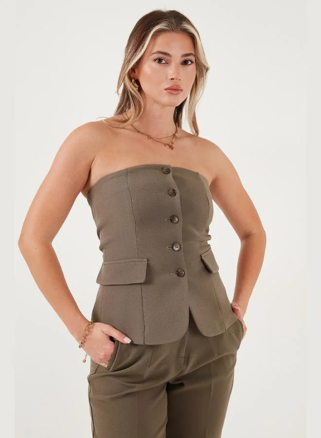 ليلا ليلا فيست نسائي بدون أكمام بياقة وأزرار