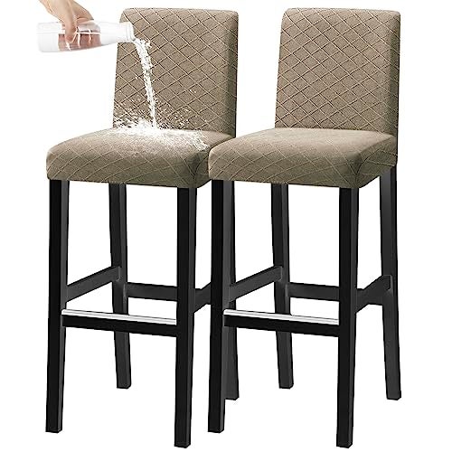 KELUINA Bar Chair Stool Covers, Stretch Removable Washable Chair Slipcover for Short Swivel Dinning Chair Back Chair Bar Stool Chair (Taupe,Set of 2) - Image 1