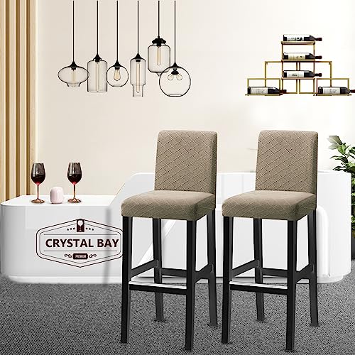 KELUINA Bar Chair Stool Covers, Stretch Removable Washable Chair Slipcover for Short Swivel Dinning Chair Back Chair Bar Stool Chair (Taupe,Set of 2) - Image 5