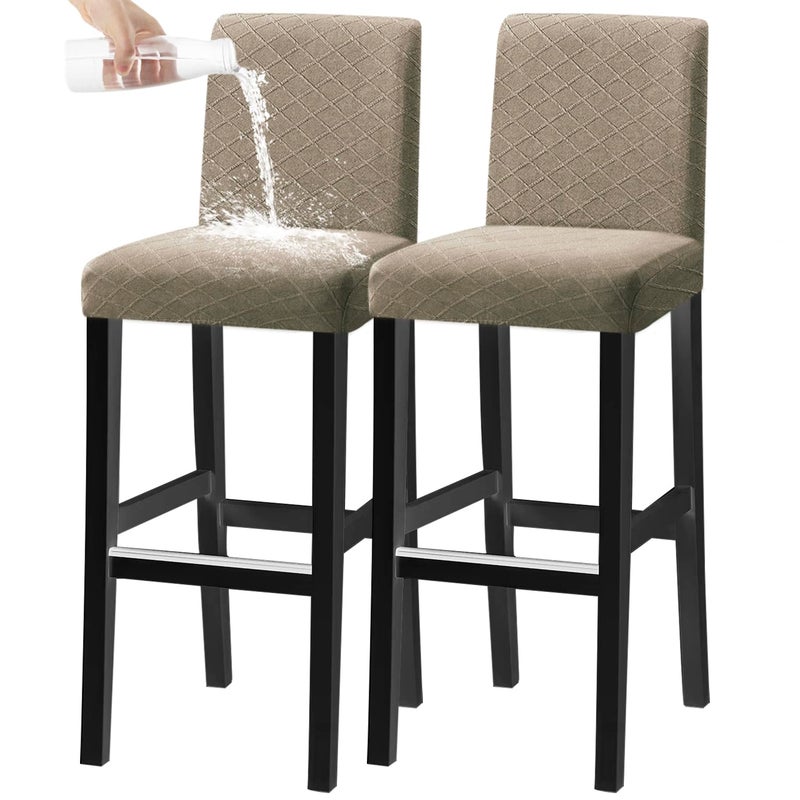 KELUINA Bar Chair Stool Covers, Stretch Removable Washable Chair Slipcover for Short Swivel Dinning Chair Back Chair Bar Stool Chair (Taupe,Set of 2) - Image 3