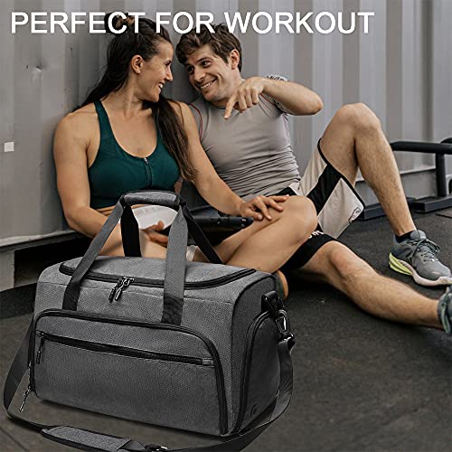 SOAEON Gym Bag for Men Women, Small Fitness Workout Sports Duffle Bag with Wet Pocket & Shoes Compartment, Water Resistant Overnight Weekender Duffel Bag in Grey - Image 5