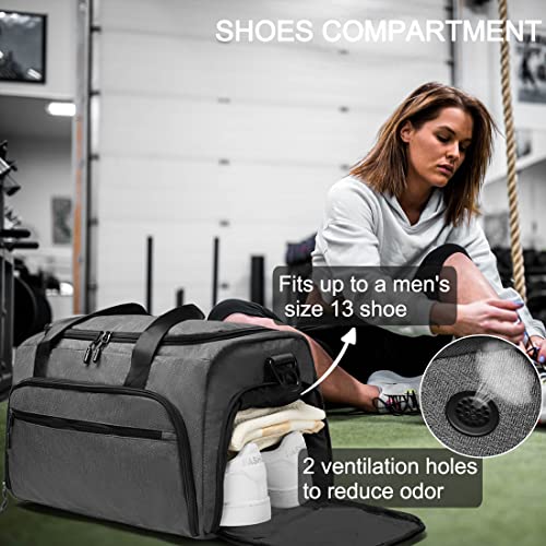 SOAEON Gym Bag for Men Women, Small Fitness Workout Sports Duffle Bag with Wet Pocket & Shoes Compartment, Water Resistant Overnight Weekender Duffel Bag in Grey - Image 4