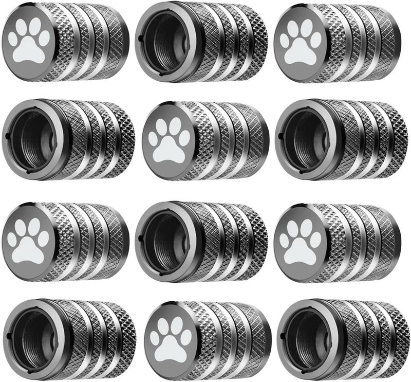 DECURCAR Tire Valve Stem Caps Cover - (12 Pack) Tire Air Caps Metal with Plastic Liner Corrosion Resistant Leak-Proof Dog Paw Print for Car Truck Motorcycle Bike Grey - Image 1