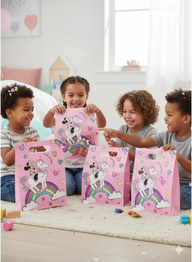 ديزني Minnie Mouse Unicorn Party Bags – Disney Gift Bags for Kids Birthday Parties, Pink Rainbow Unicorn Design, Treat Bags for Goodies, Toys, Sweets and Return Gifts – Pack of 6