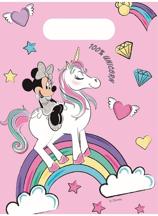 Disney Minnie Mouse Unicorn Party Bags – Disney Gift Bags for Kids Birthday Parties, Pink Rainbow Unicorn Design, Treat Bags for Goodies, Toys, Sweets and Return Gifts – Pack of 6 - Image 1