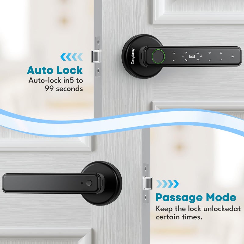 Zengtumy Fingerprint Door Lock, Door Locks for Bedrooms, Biometric Door Lock with Fingerprint/App/Password/Key/IC Card-Smart Door Lock for Home, Hotel, Office, Apartment-Black - Image 5