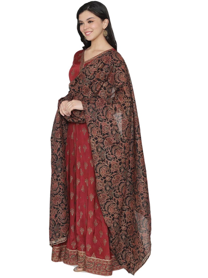 rytras طقم كورتا أناركالي مطبوع للنساء مع دوبتة (RYT206، L) مارون - Image 3