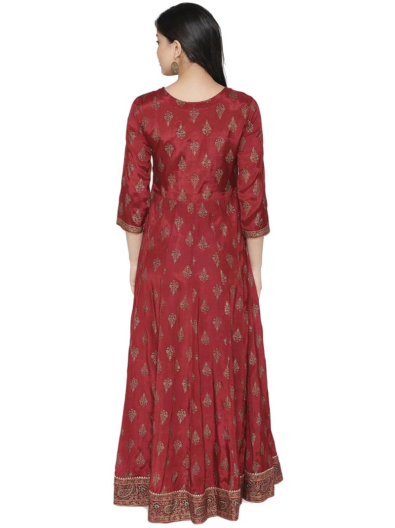 rytras طقم كورتا أناركالي مطبوع للنساء مع دوبتة (RYT206، L) مارون - Image 2