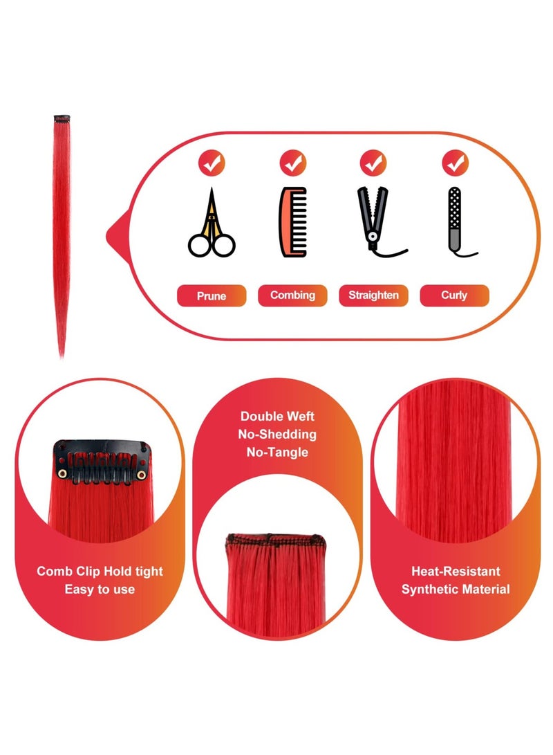 Estelle 22 inch Colored Hair Extensions straight Hairpiece, Multi-colors Party Highlights Clip in Synthetic Hair Extensions (10 PCS Red) - Image 4