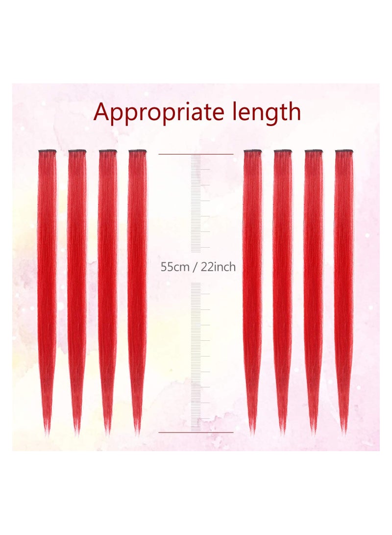 Estelle 22 inch Colored Hair Extensions straight Hairpiece, Multi-colors Party Highlights Clip in Synthetic Hair Extensions (10 PCS Red) - Image 3