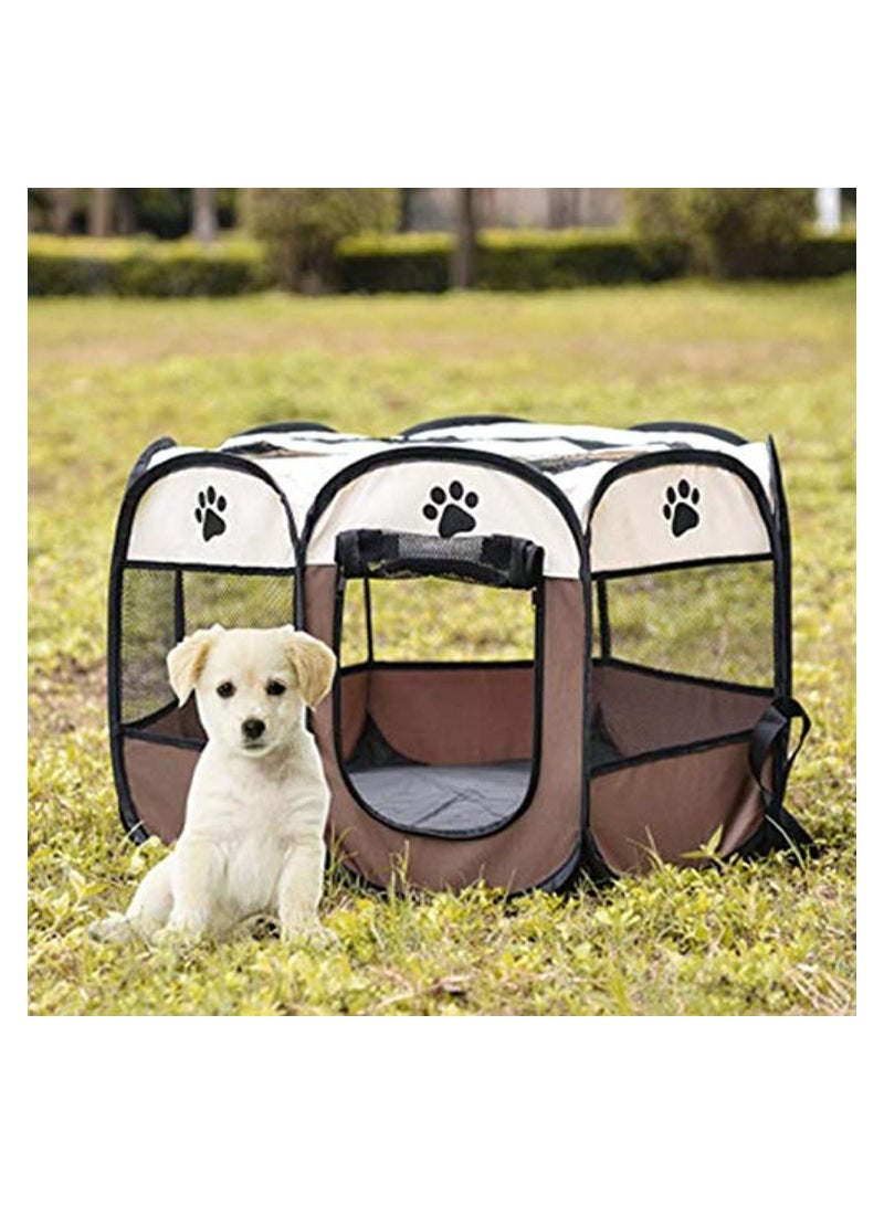 Portable Folding Pet Tent Octagon Dog-Beige Brown - Image 1