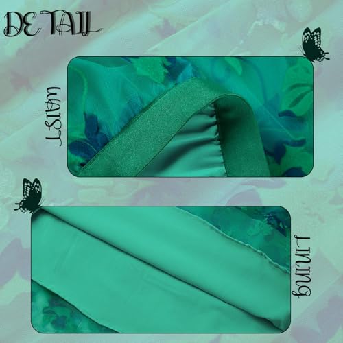 Reaowazo Skirts for Women Midi Long Length Dressy Casual Trendy Summer Tulle A-Line Floral High Waist Skirt Green XS - Image 5