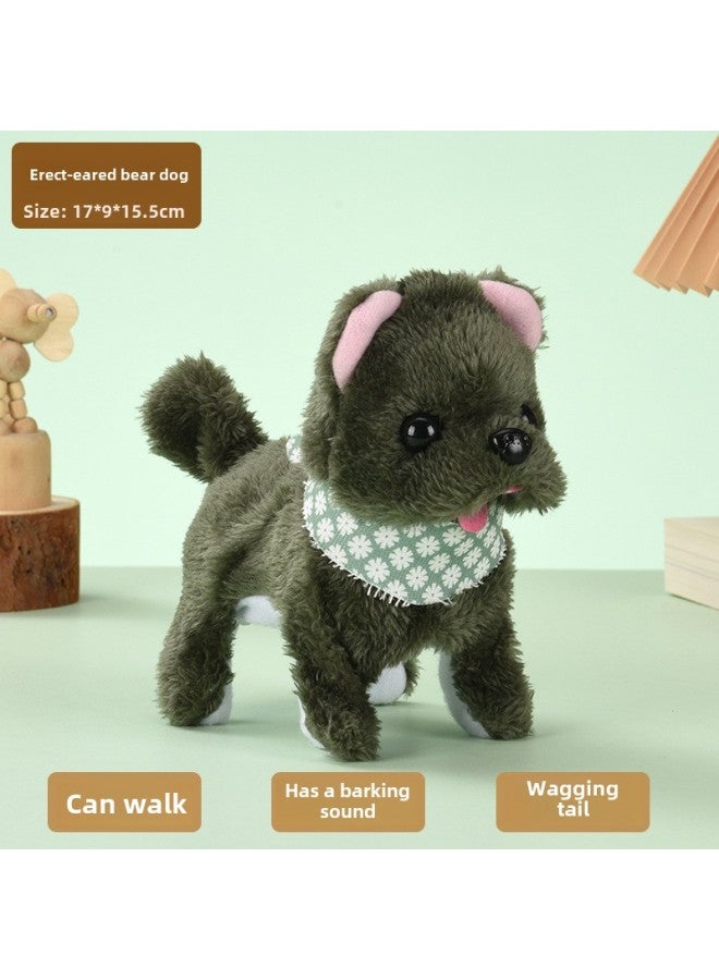 Children's Plush Electric Dog Toy 1-3 Stall Small Dog Stall Electronic Pet Simulation Machine-Color:Vertical Ear Scarf Dog - Image 1