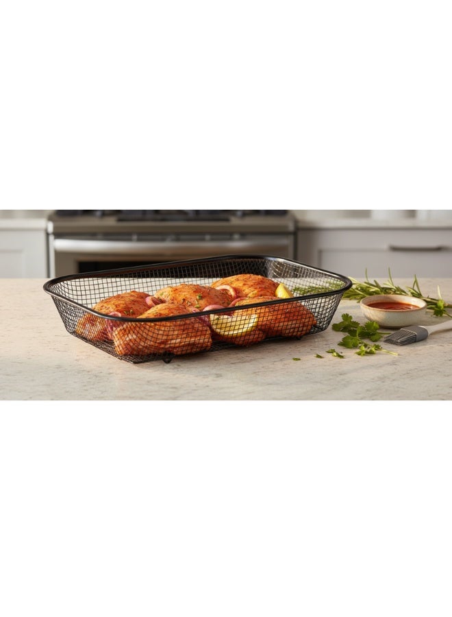 مجموعة سلال شواء شبكية متينة من الفولاذ المقاوم للصدأ، مكونة من 3 قطع - صواني تحميص للفرن والشواء الخارجي للخضراوات والدجاج والسمك واللحوم والبطاطس المقلية - تصميم يسمح بمرور الهواء للحصول على قوام مقرمش وتنظيف سريع - Image 5