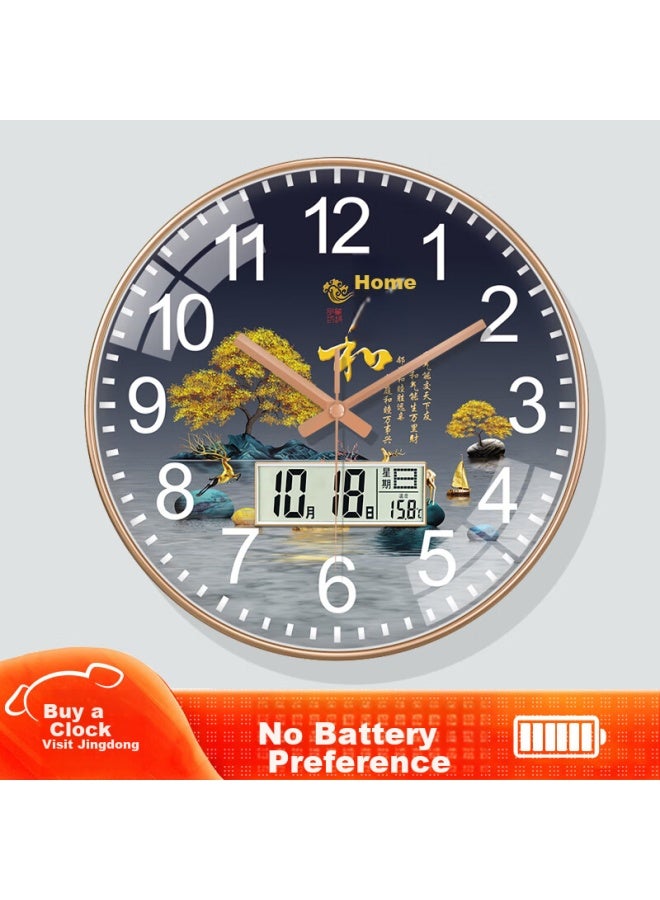 Peng Chuang Pengchuang Swiss Movement Calendar Clock, New Chinese Modern Wall Clock, Living Room Home Use, Elegant Chinese Style, No Drilling Required, Light Luxury Timepiece - Image 1