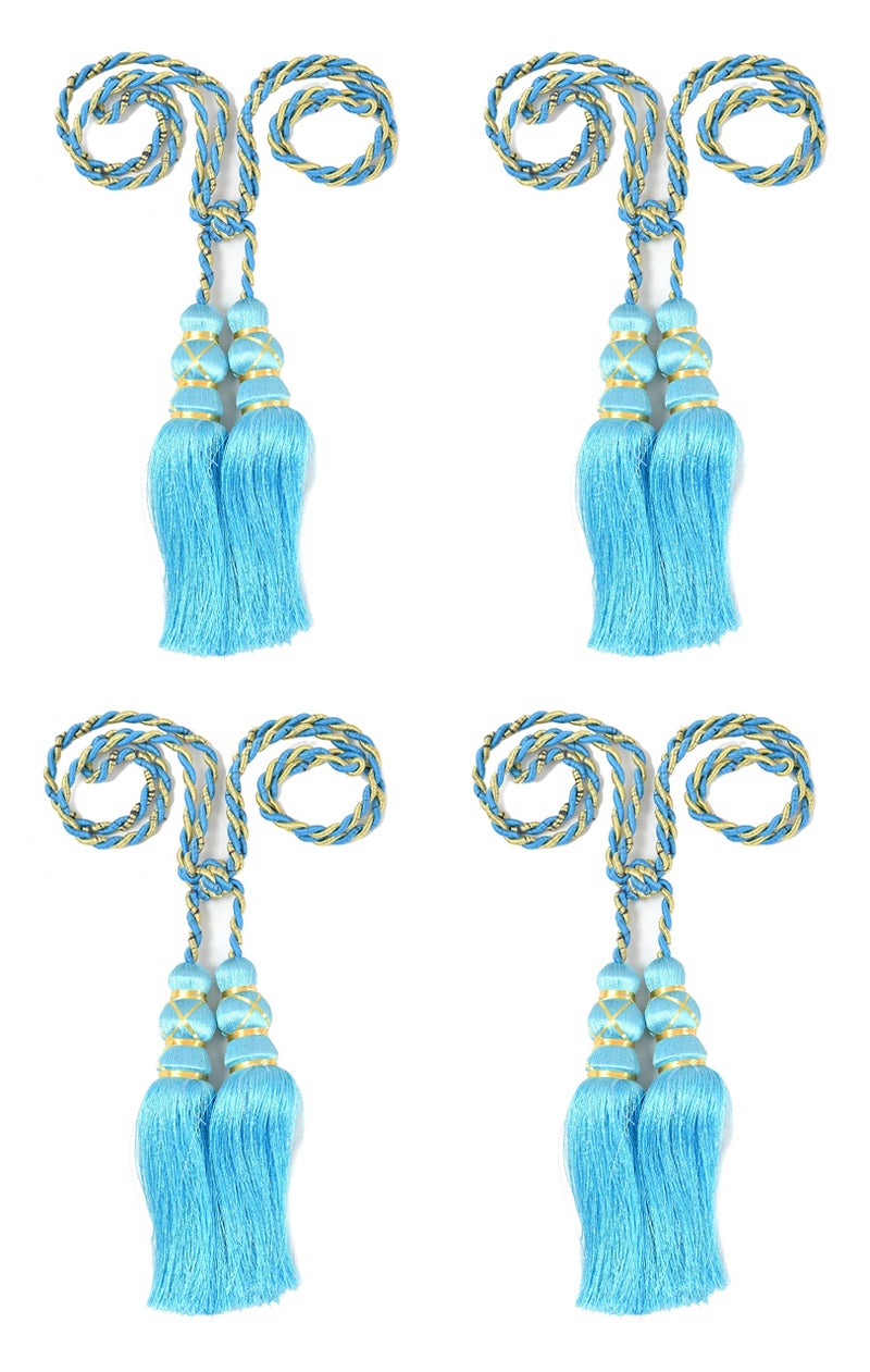 HFI Beautiful 4 Piece Curtain Tie Backs/Tassel - Aqua Blue - Image 4